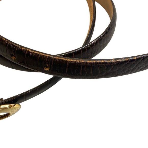 Leather Skinny Belt Dark Brown Chelsea Cambell Womens Sz Large Gold-Tone Buckle - Picture 4 of 6